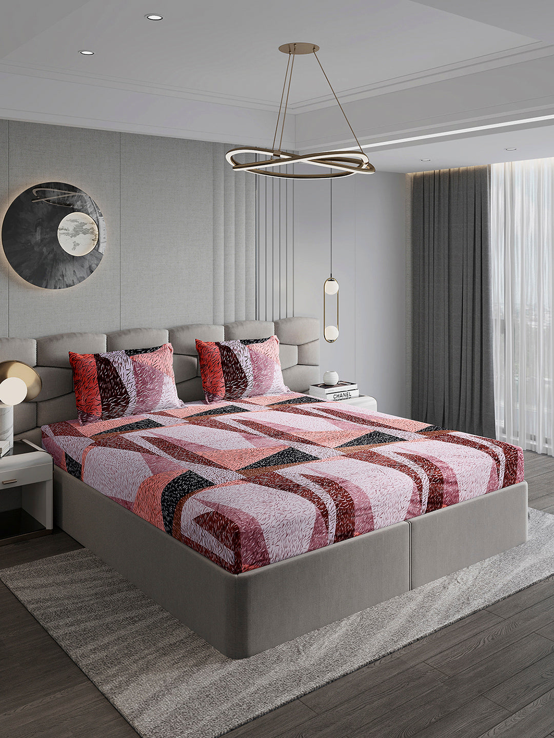 374 GSM Polyester Double Bed 1 Bedsheet with 2 Pillow Cover (Impression)