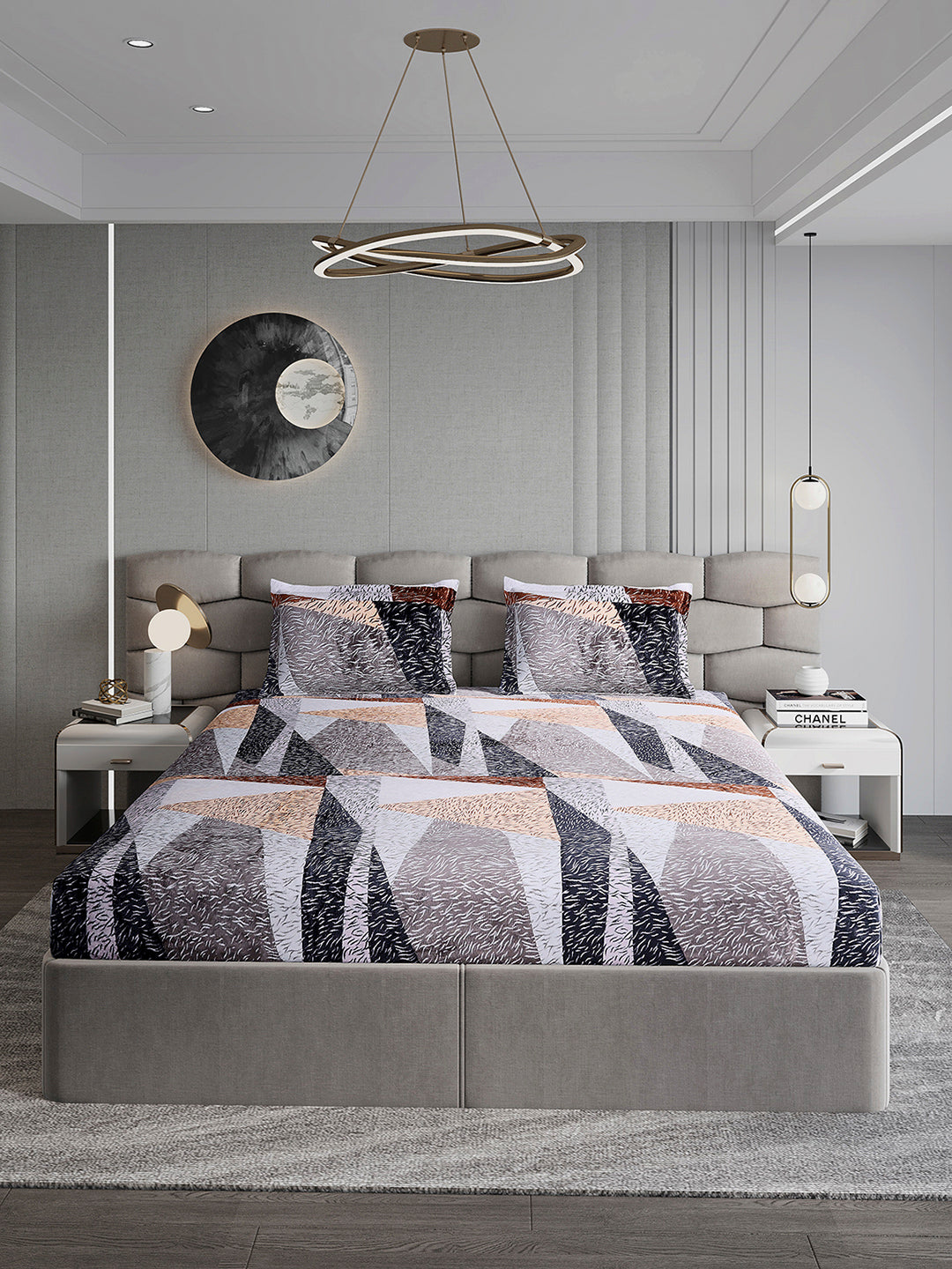 374 GSM Polyester Double Bed 1 Bedsheet with 2 Pillow Cover (Impression)