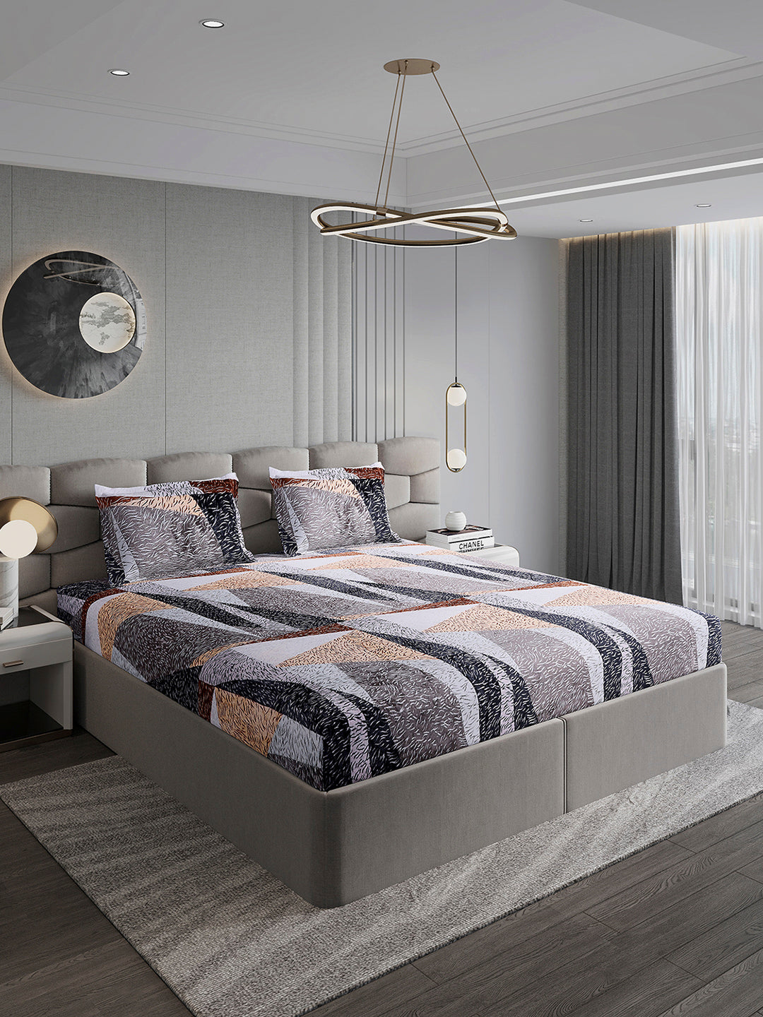 374 GSM Polyester Double Bed 1 Bedsheet with 2 Pillow Cover (Impression)