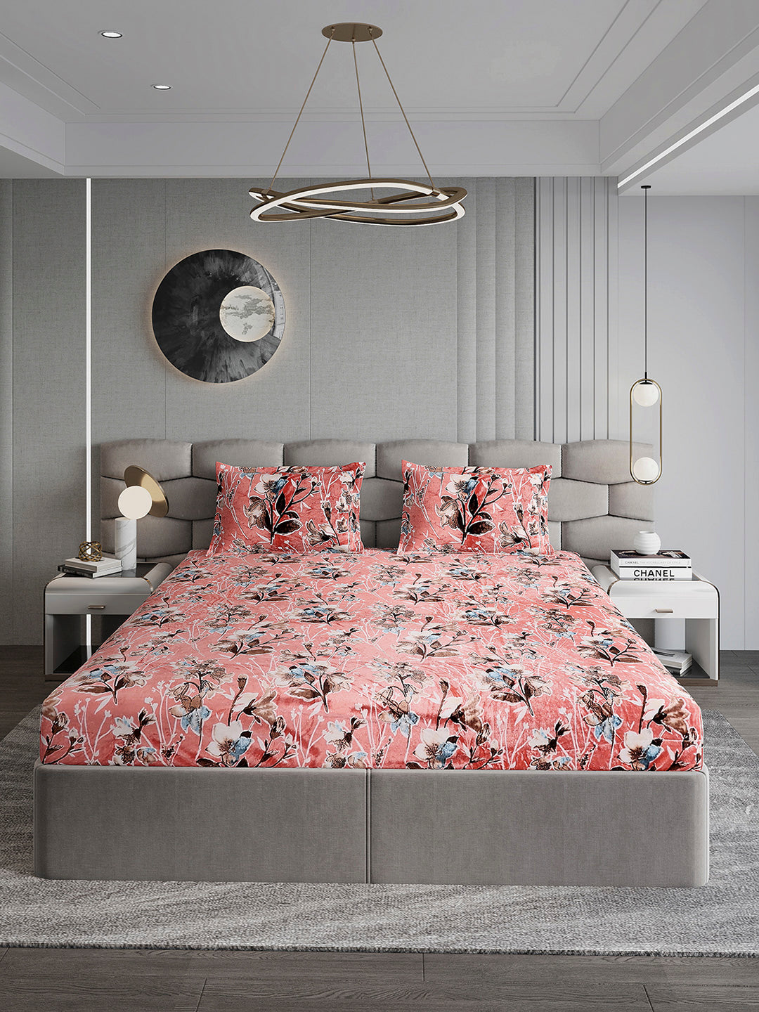 374 GSM Polyester Double Bed 1 Bedsheet with 2 Pillow Cover (Impression)