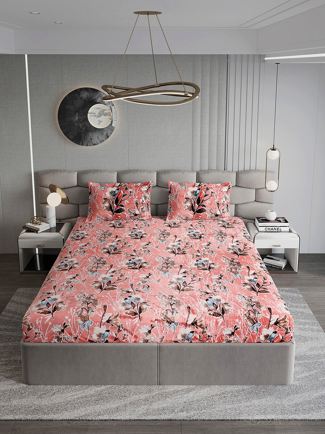 374 GSM Polyester Double Bed 1 Bedsheet with 2 Pillow Cover (Impression)