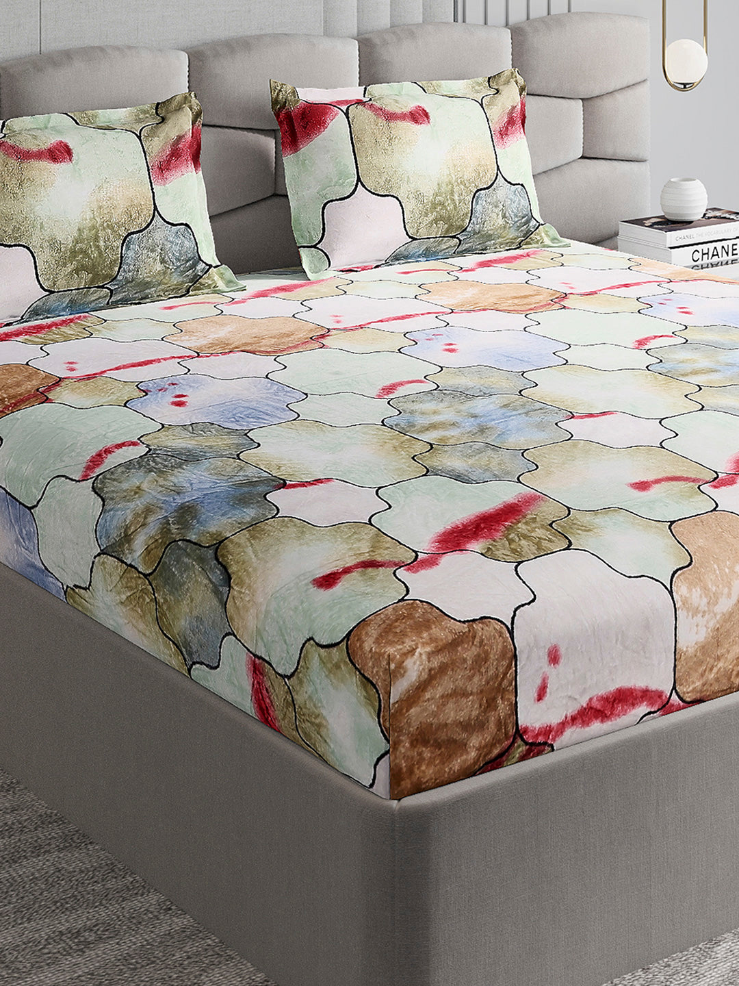 374 GSM Polyester Double Bed 1 Bedsheet with 2 Pillow Cover (Impression)