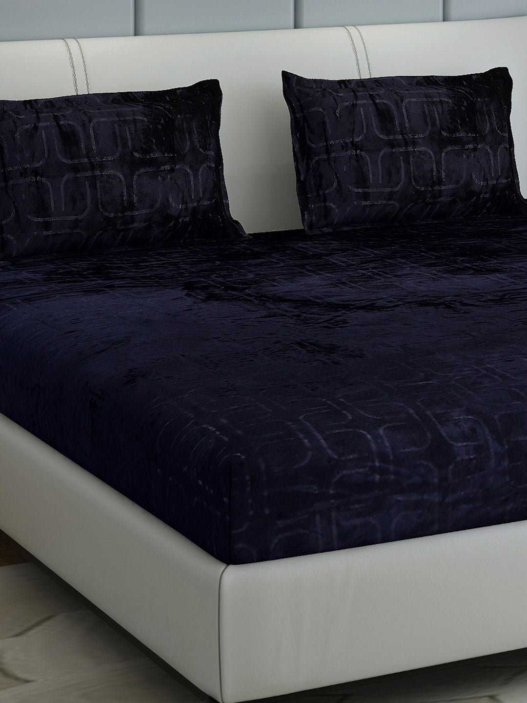 435 GSM Polyester Double Bed 1 Bedsheet with 2 Pillow Cover (Indigo)