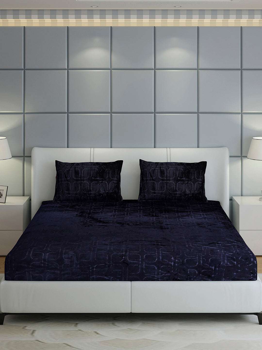 435 GSM Polyester Double Bed 1 Bedsheet with 2 Pillow Cover (Indigo)