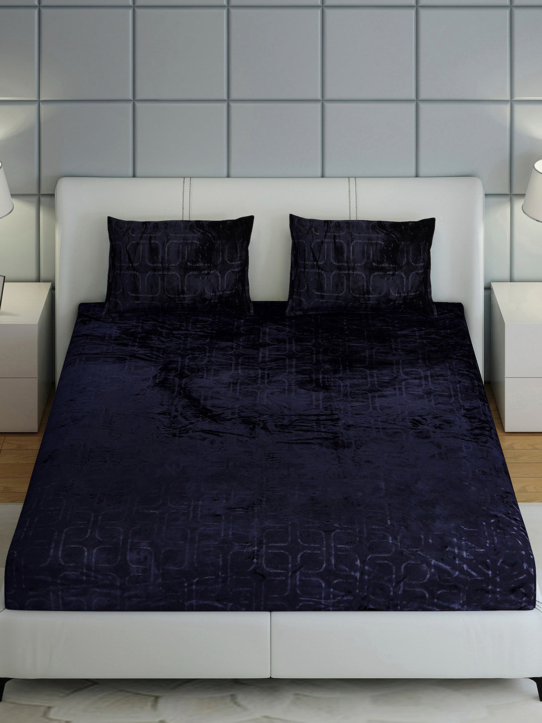 435 GSM Polyester Double Bed 1 Bedsheet with 2 Pillow Cover (Indigo)