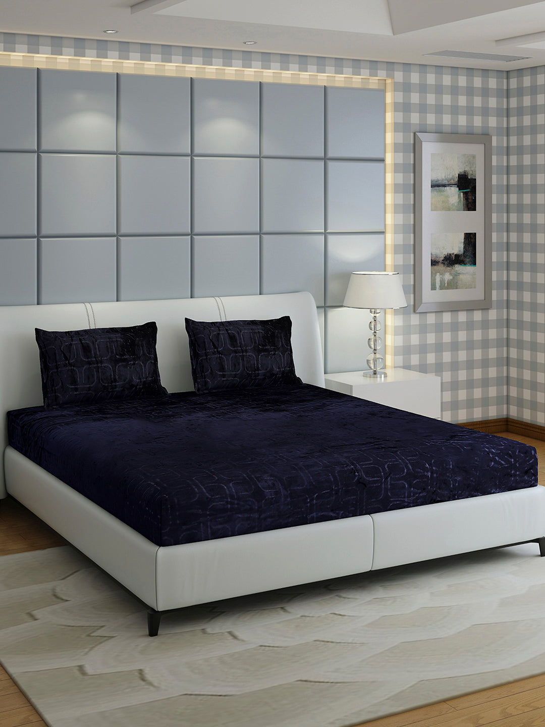 435 GSM Polyester Double Bed 1 Bedsheet with 2 Pillow Cover (Indigo)