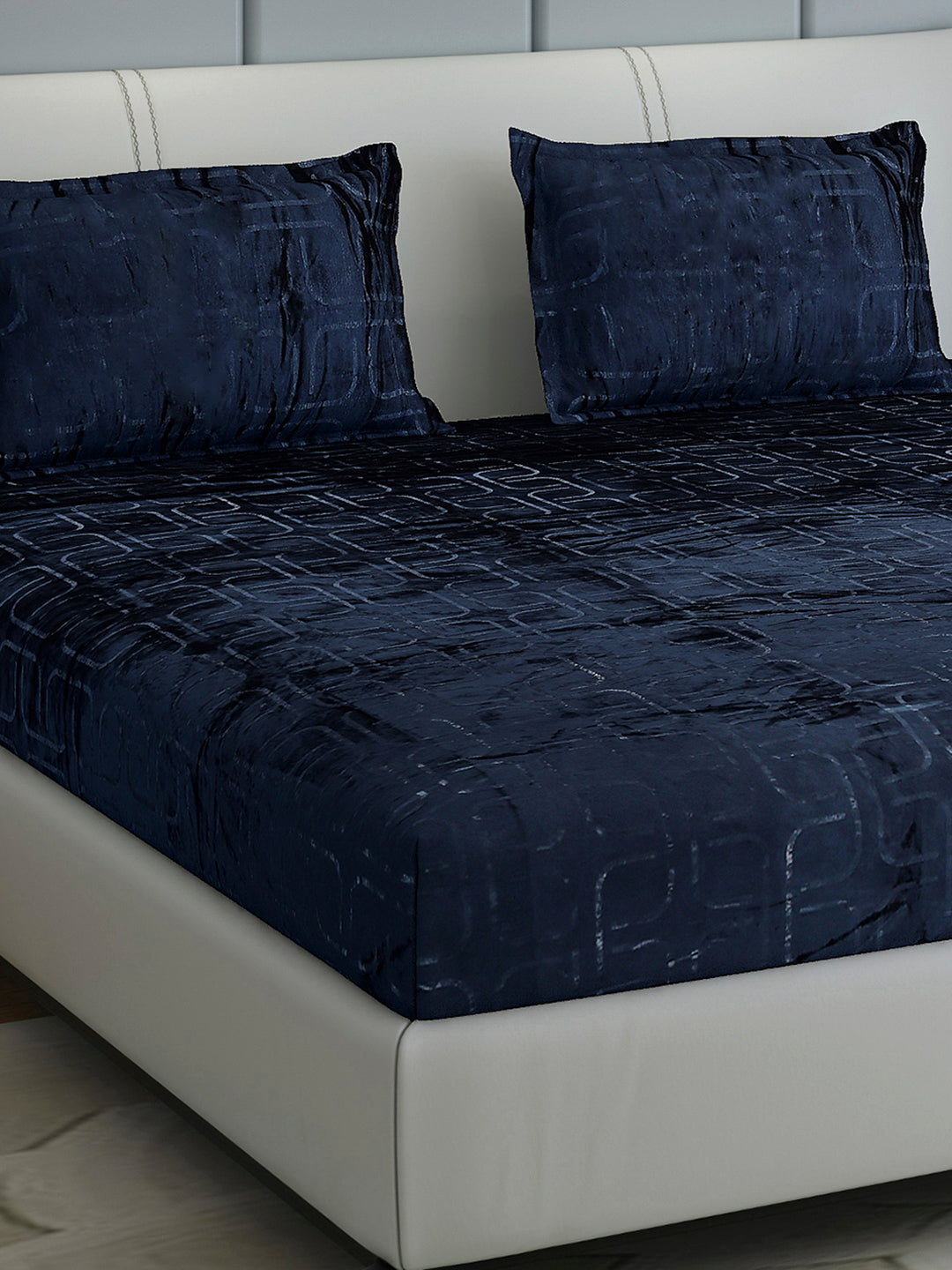 435 GSM Polyester Double Bed 1 Bedsheet with 2 Pillow Cover (Indigo)
