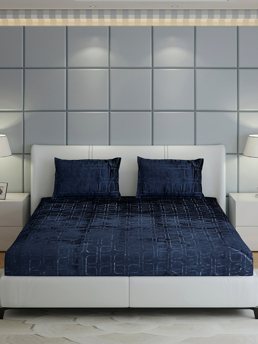 435 GSM Polyester Double Bed 1 Bedsheet with 2 Pillow Cover (Indigo)