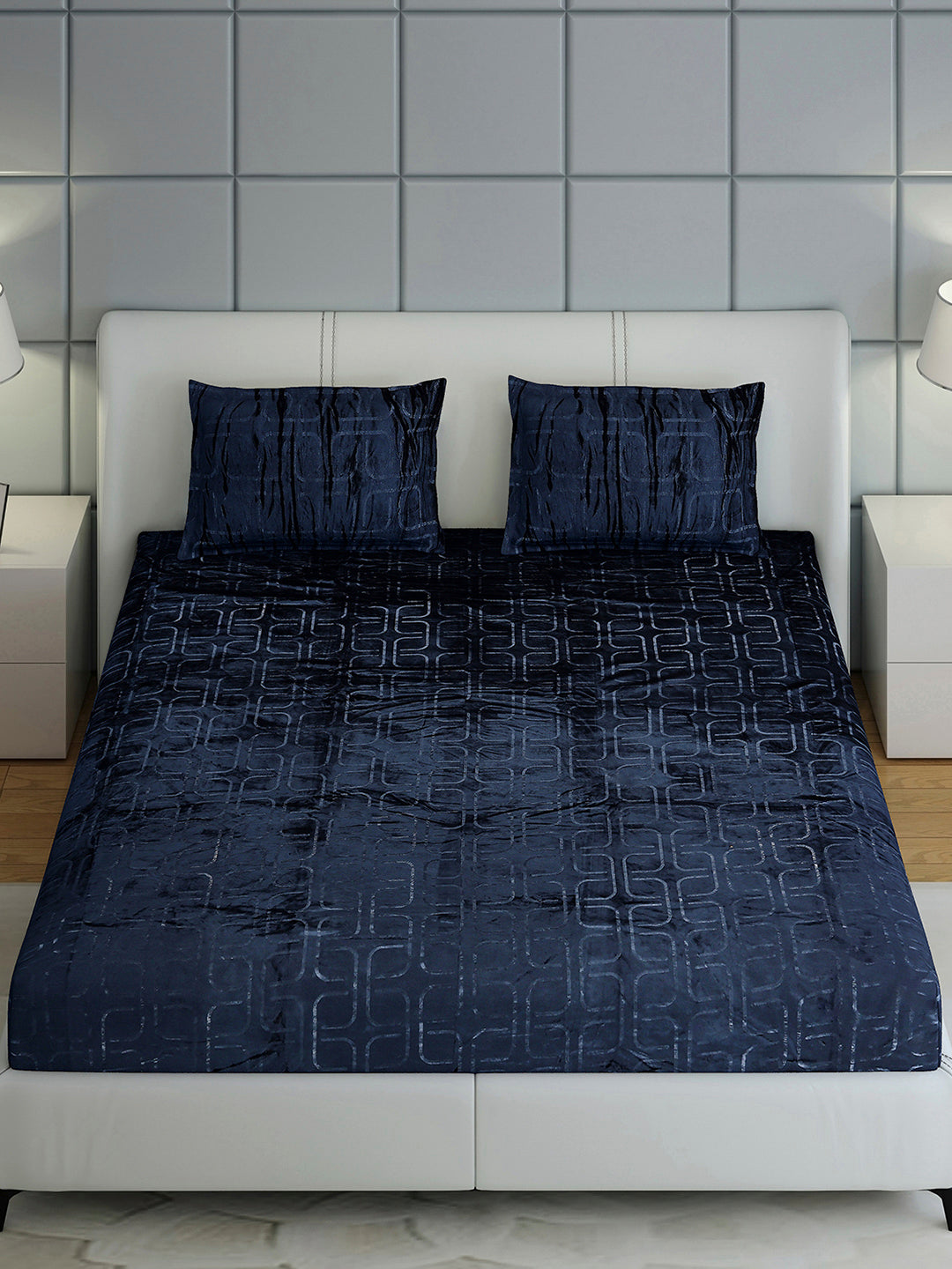 435 GSM Polyester Double Bed 1 Bedsheet with 2 Pillow Cover (Indigo)