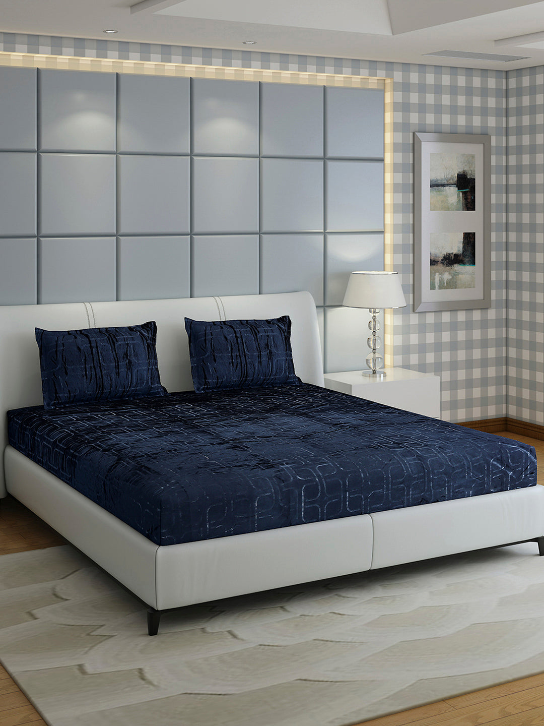 435 GSM Polyester Double Bed 1 Bedsheet with 2 Pillow Cover (Indigo)
