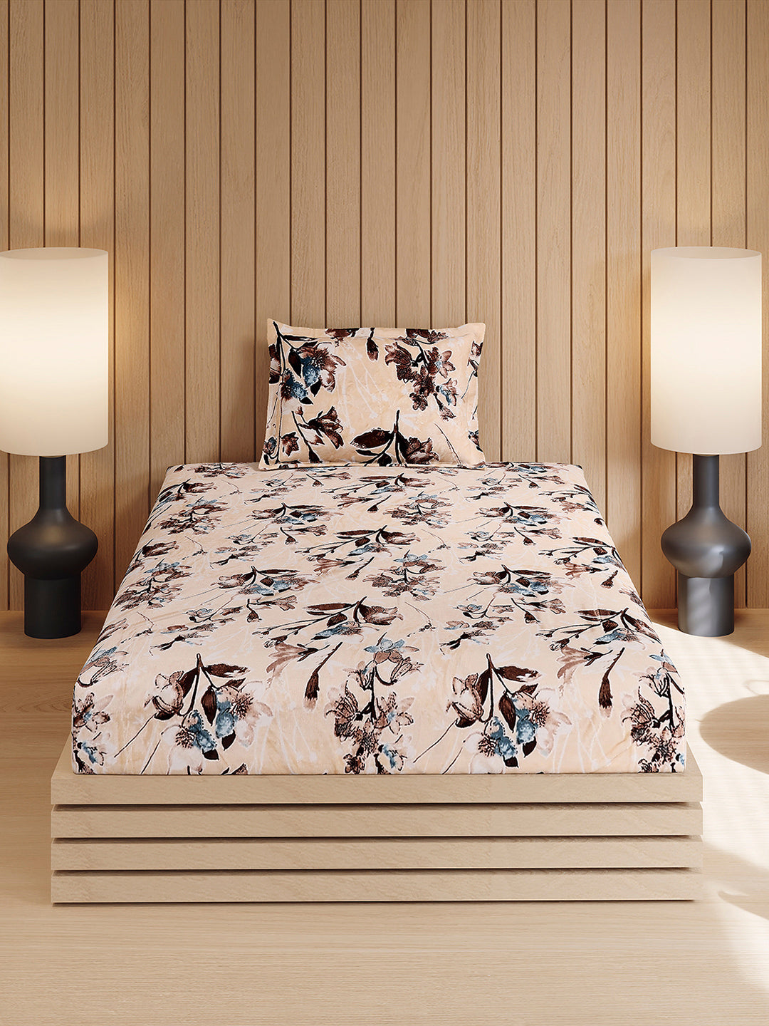 353 GSM 100% Polyester Single Bed 1 Bedsheet with 1 Pillow Cover (Ira)