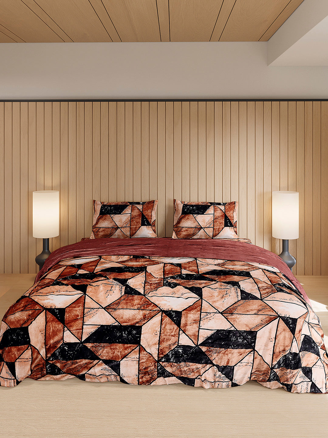 904 GSM 100% Polyester Double Bed 1 Bedsheet, 1 Duvet Cover & 2 Pillow Cover (Meteor 4 Pcs Set)