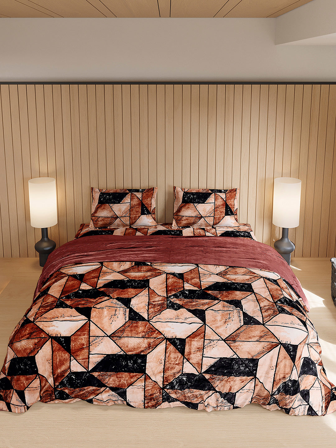 904 GSM 100% Polyester Double Bed 1 Bedsheet, 1 Duvet Cover & 2 Pillow Cover (Meteor 4 Pcs Set)