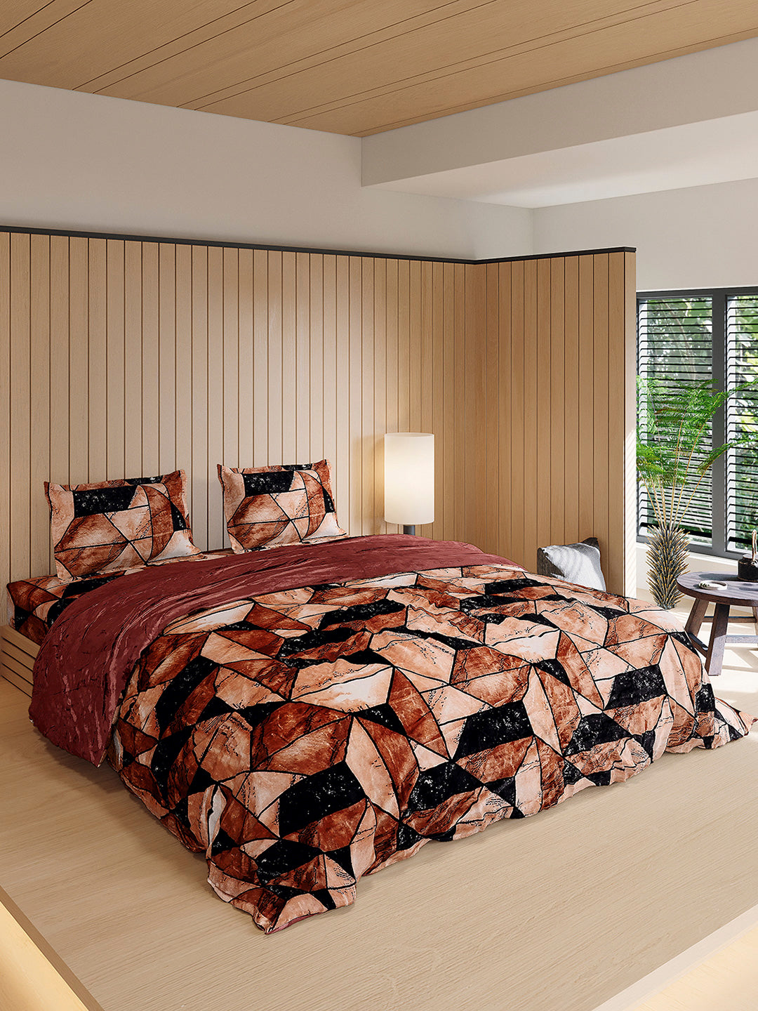 904 GSM 100% Polyester Double Bed 1 Bedsheet, 1 Duvet Cover & 2 Pillow Cover (Meteor 4 Pcs Set)