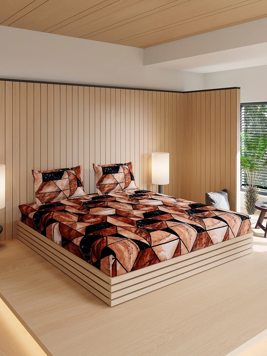 904 GSM 100% Polyester Double Bed 1 Bedsheet, 1 Duvet Cover & 2 Pillow Cover (Meteor 4 Pcs Set)