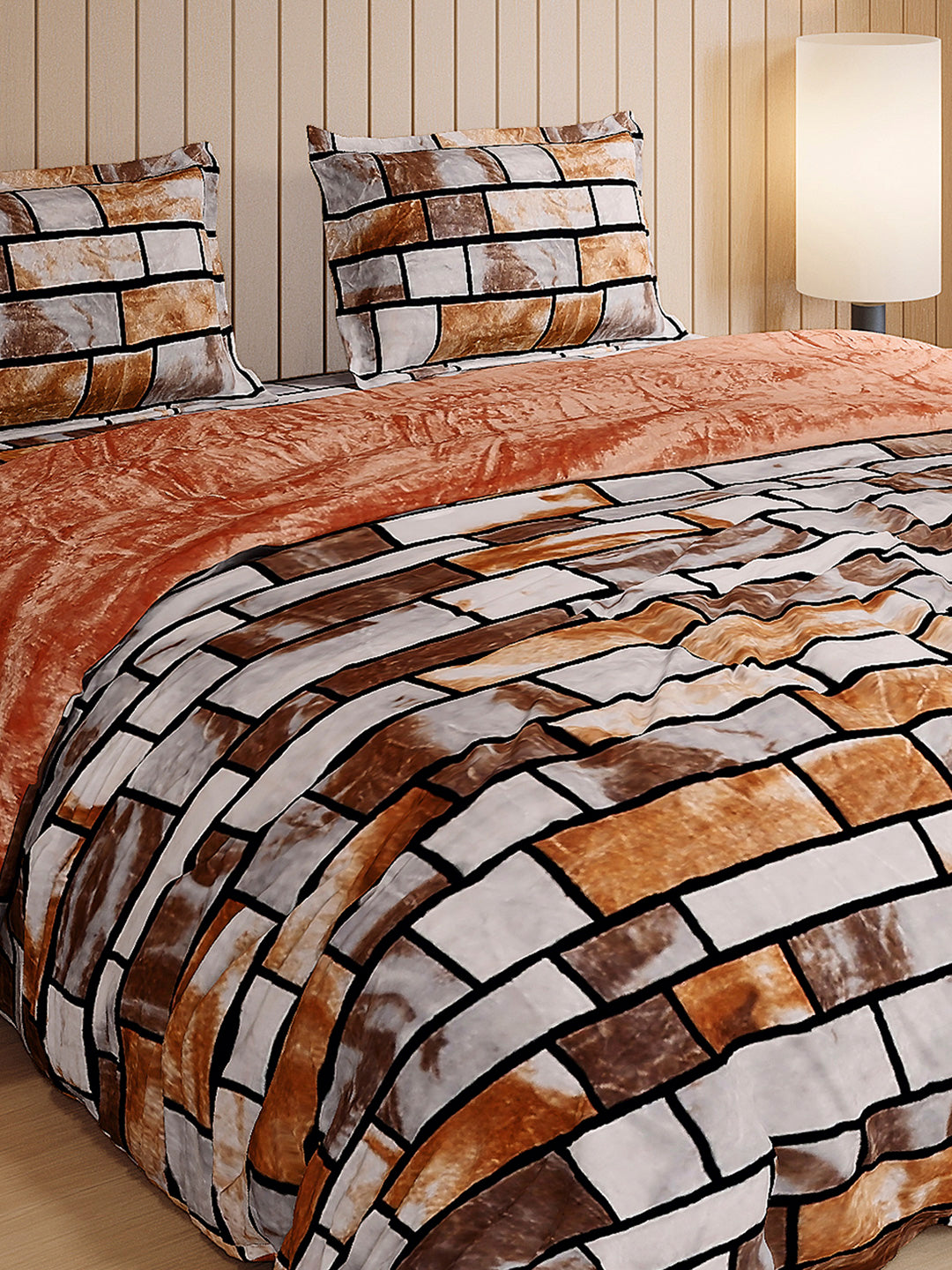 904 GSM 100% Polyester Double Bed 1 Bedsheet, 1 Duvet Cover & 2 Pillow Cover (Meteor 4 Pcs Set)