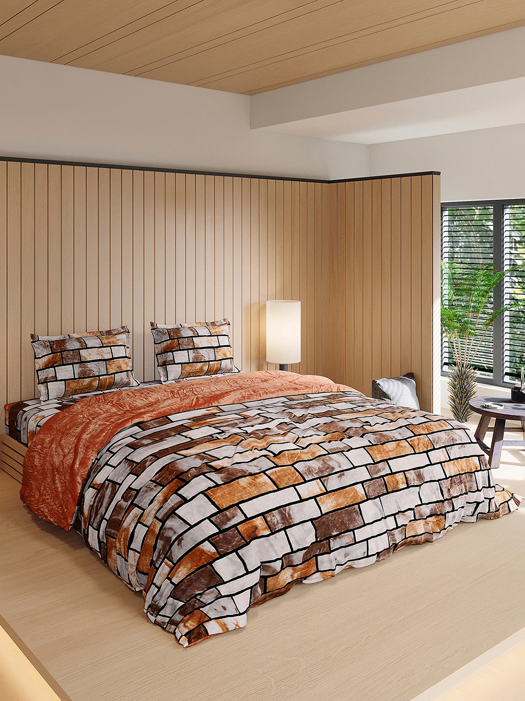 904 GSM 100% Polyester Double Bed 1 Bedsheet, 1 Duvet Cover & 2 Pillow Cover (Meteor 4 Pcs Set)