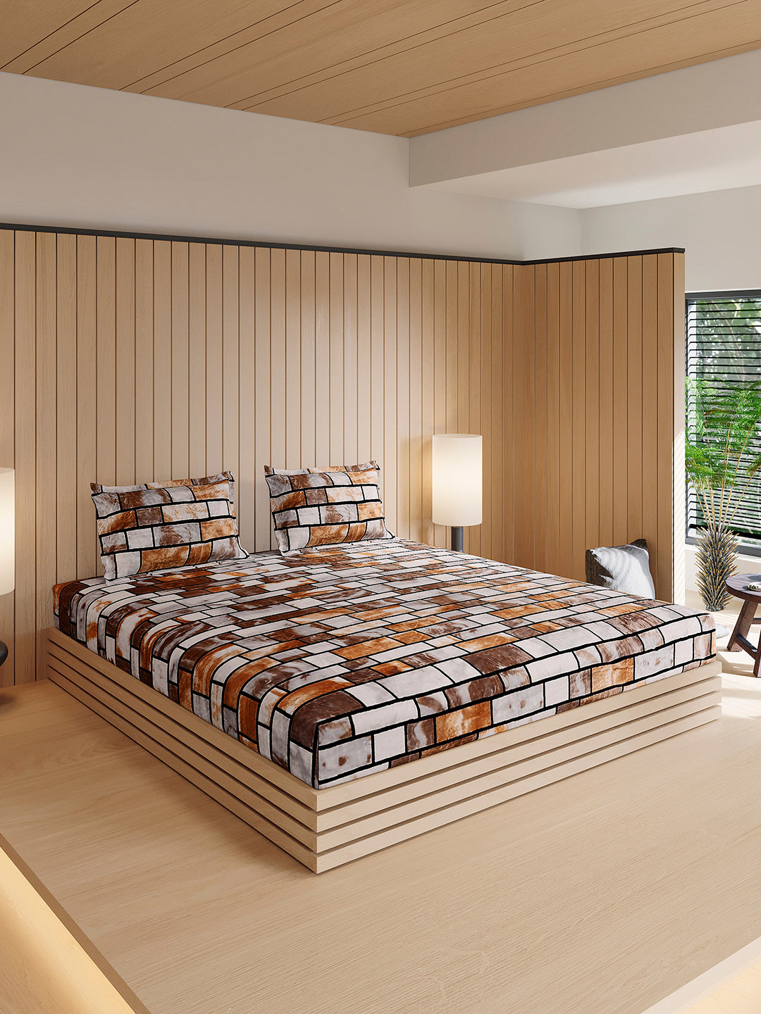 904 GSM 100% Polyester Double Bed 1 Bedsheet, 1 Duvet Cover & 2 Pillow Cover (Meteor 4 Pcs Set)