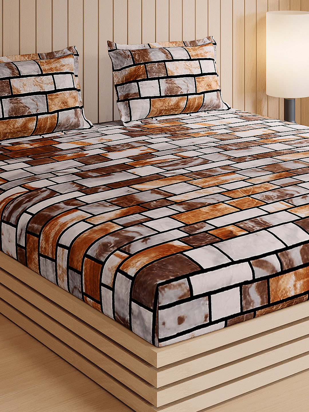 904 GSM 100% Polyester Double Bed 1 Bedsheet, 1 Duvet Cover & 2 Pillow Cover (Meteor 4 Pcs Set)