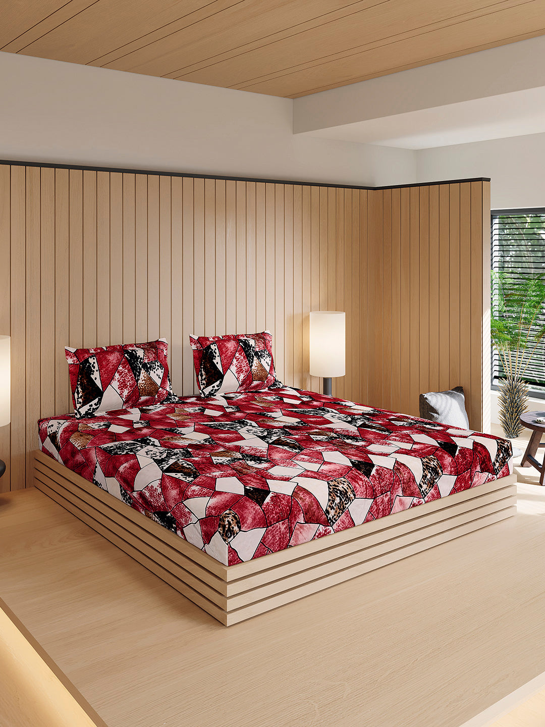 904 GSM 100% Polyester Double Bed 1 Bedsheet, 1 Duvet Cover & 2 Pillow Cover (Meteor 4 Pcs Set)