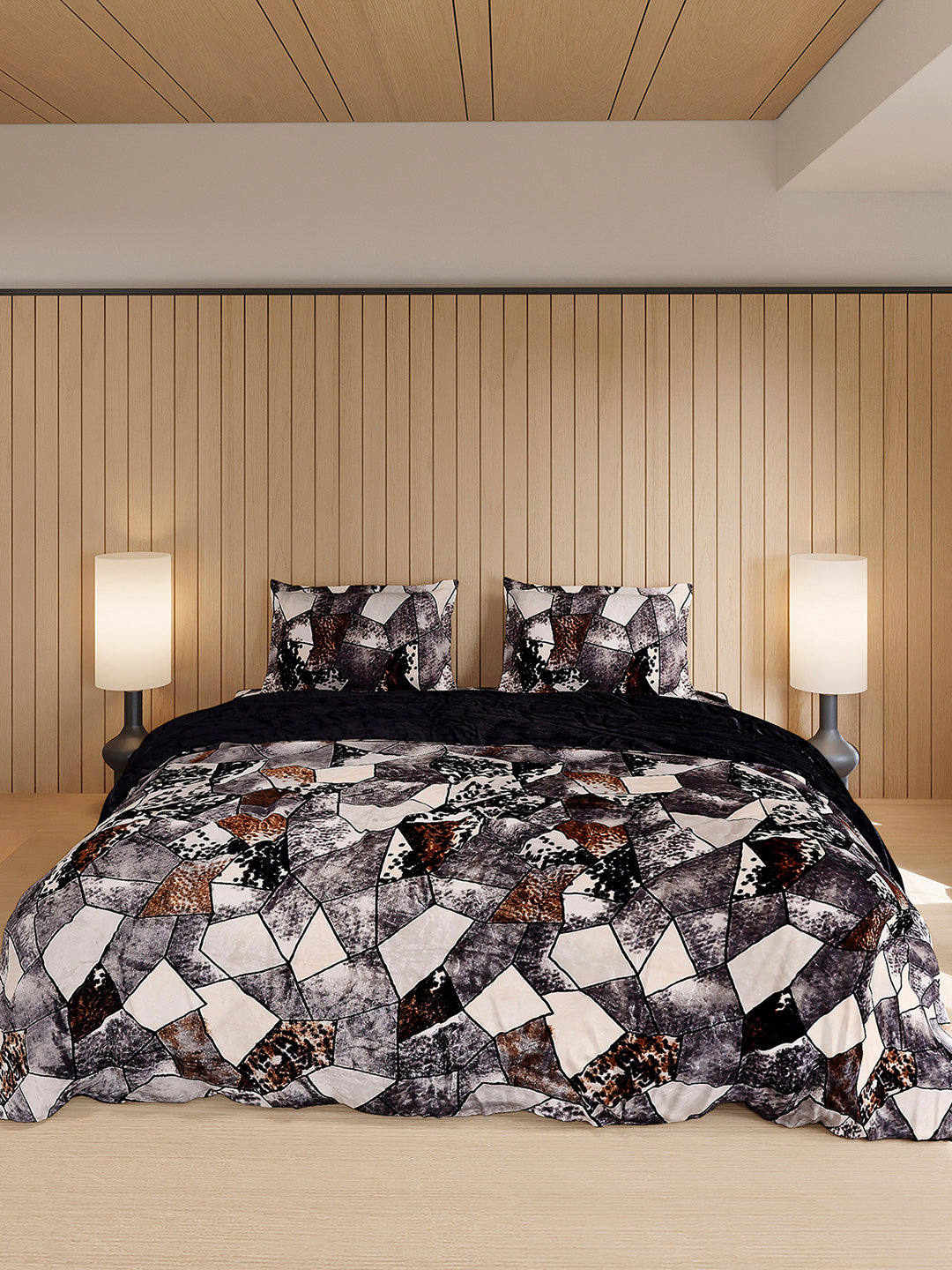 904 GSM 100% Polyester Double Bed 1 Bedsheet, 1 Duvet Cover & 2 Pillow Cover (Meteor 4 Pcs Set)