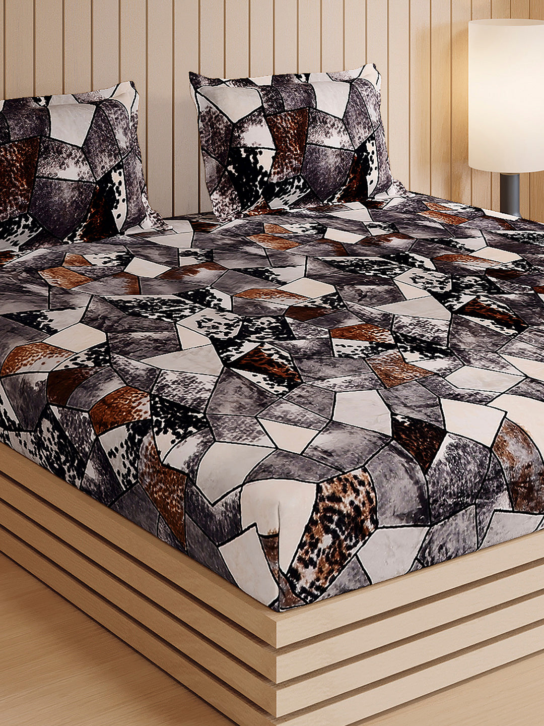 904 GSM 100% Polyester Double Bed 1 Bedsheet, 1 Duvet Cover & 2 Pillow Cover (Meteor 4 Pcs Set)