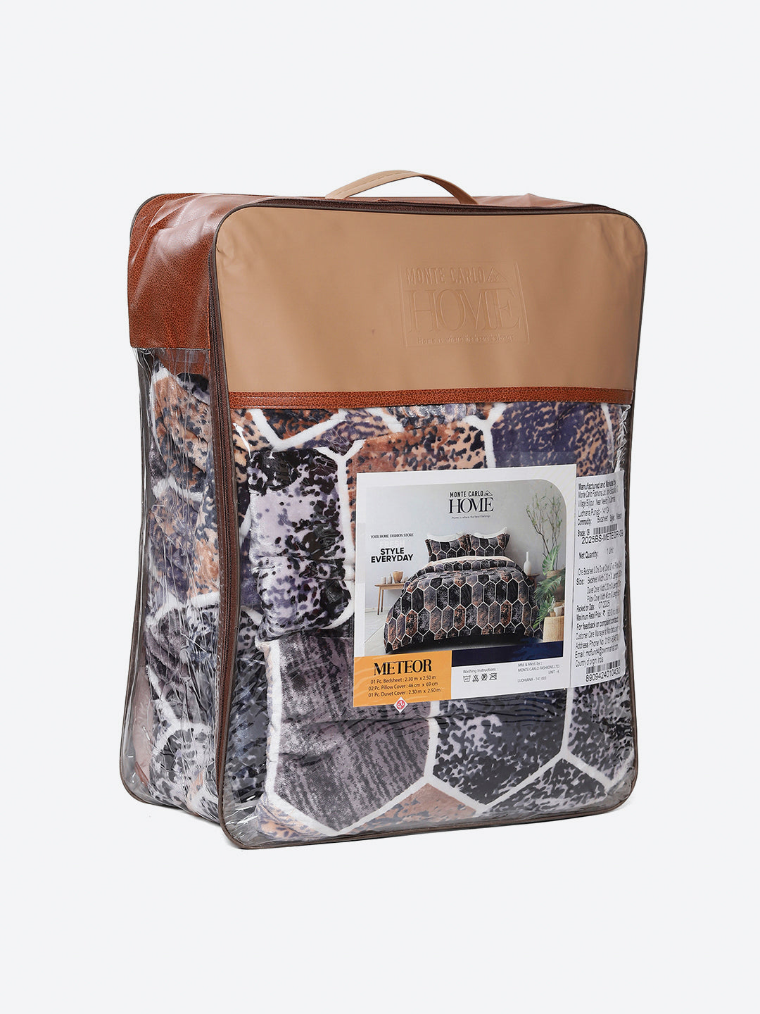 904 GSM 100% Polyester Double Bed 1 Bedsheet, 1 Duvet Cover & 2 Pillow Cover (Meteor 4 Pcs Set)