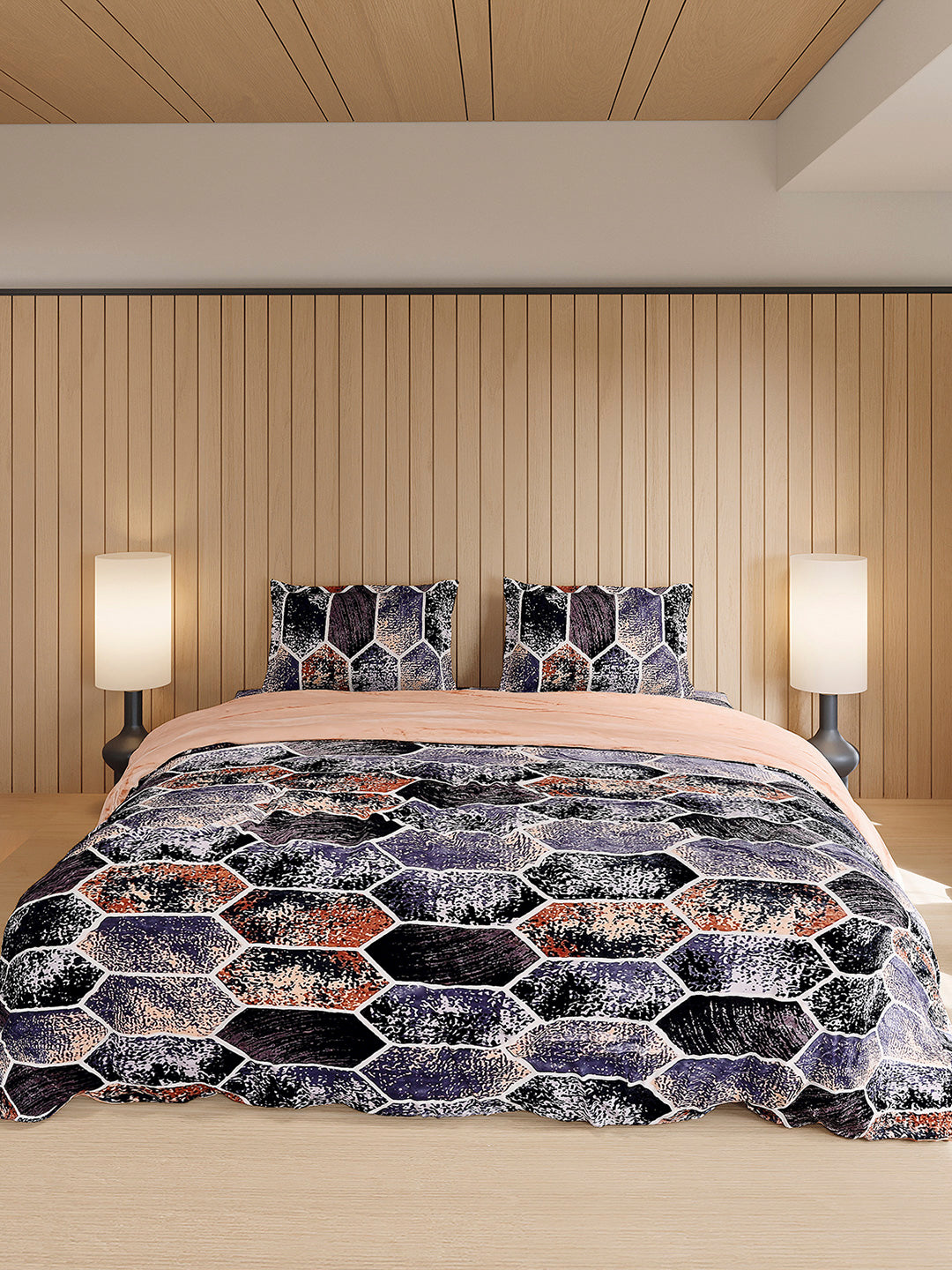 904 GSM 100% Polyester Double Bed 1 Bedsheet, 1 Duvet Cover & 2 Pillow Cover (Meteor 4 Pcs Set)