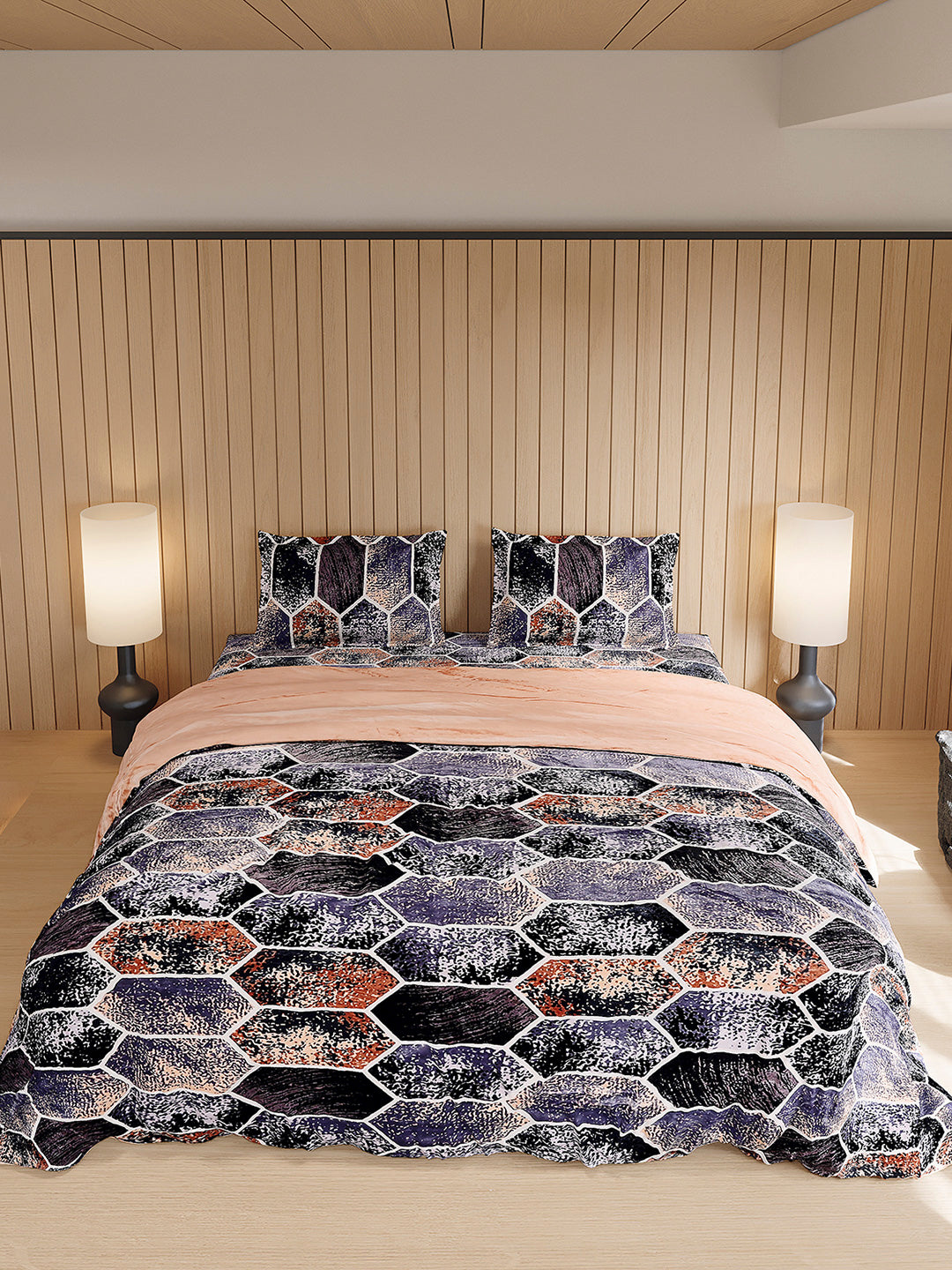 904 GSM 100% Polyester Double Bed 1 Bedsheet, 1 Duvet Cover & 2 Pillow Cover (Meteor 4 Pcs Set)