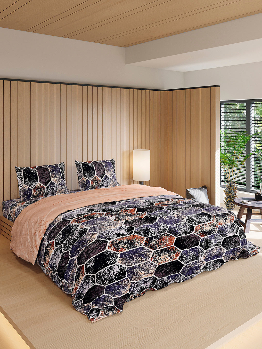 904 GSM 100% Polyester Double Bed 1 Bedsheet, 1 Duvet Cover & 2 Pillow Cover (Meteor 4 Pcs Set)