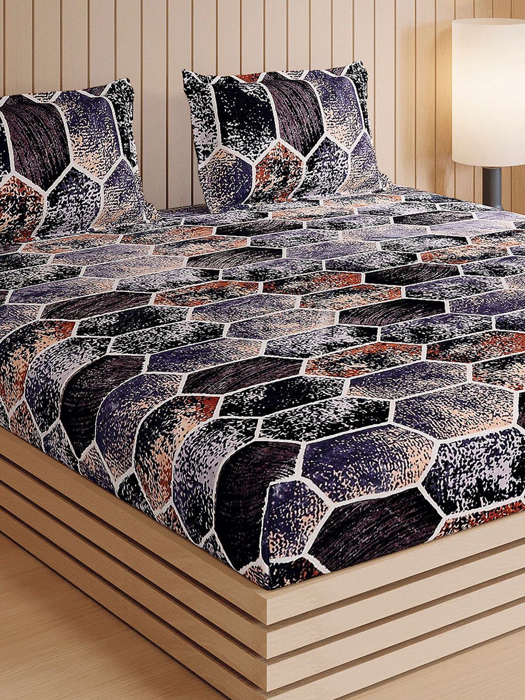 904 GSM 100% Polyester Double Bed 1 Bedsheet, 1 Duvet Cover & 2 Pillow Cover (Meteor 4 Pcs Set)