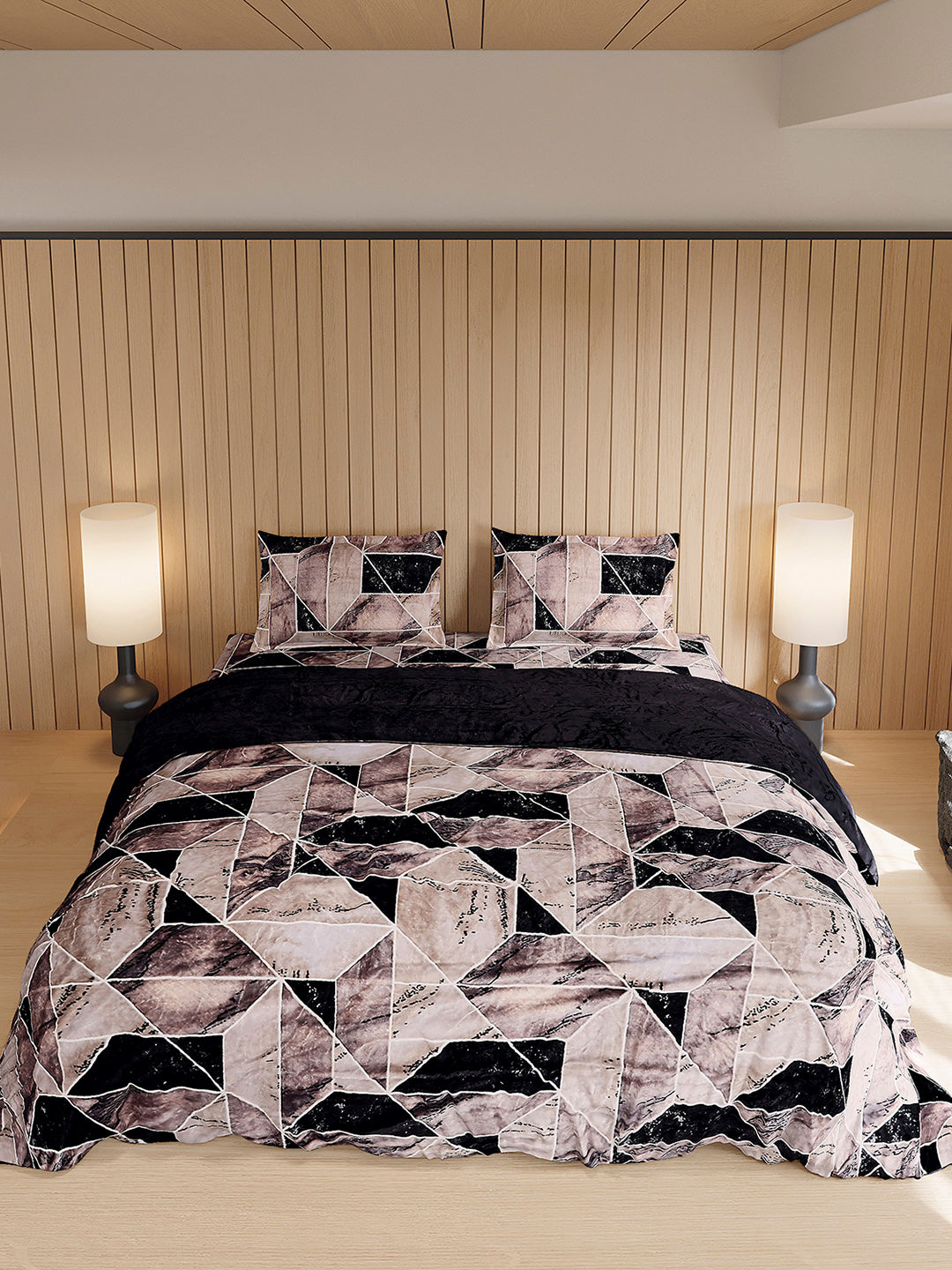 904 GSM 100% Polyester Double Bed 1 Bedsheet, 1 Duvet Cover & 2 Pillow Cover (Meteor 4 Pcs Set)