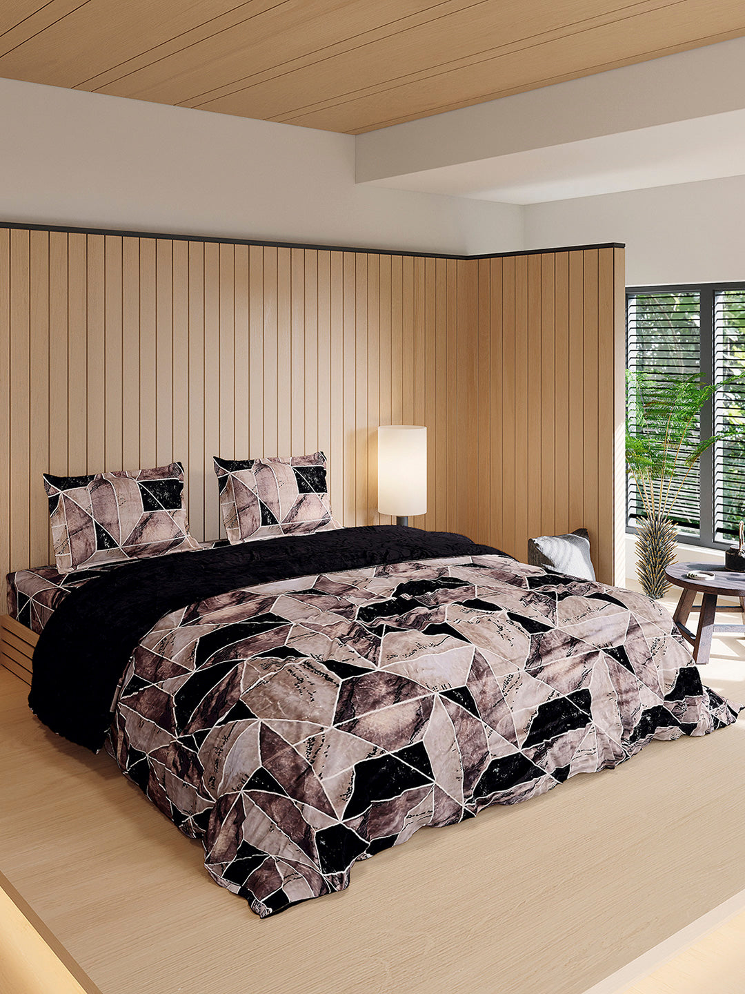 904 GSM 100% Polyester Double Bed 1 Bedsheet, 1 Duvet Cover & 2 Pillow Cover (Meteor 4 Pcs Set)