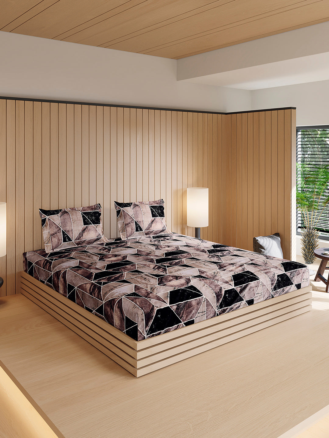 904 GSM 100% Polyester Double Bed 1 Bedsheet, 1 Duvet Cover & 2 Pillow Cover (Meteor 4 Pcs Set)