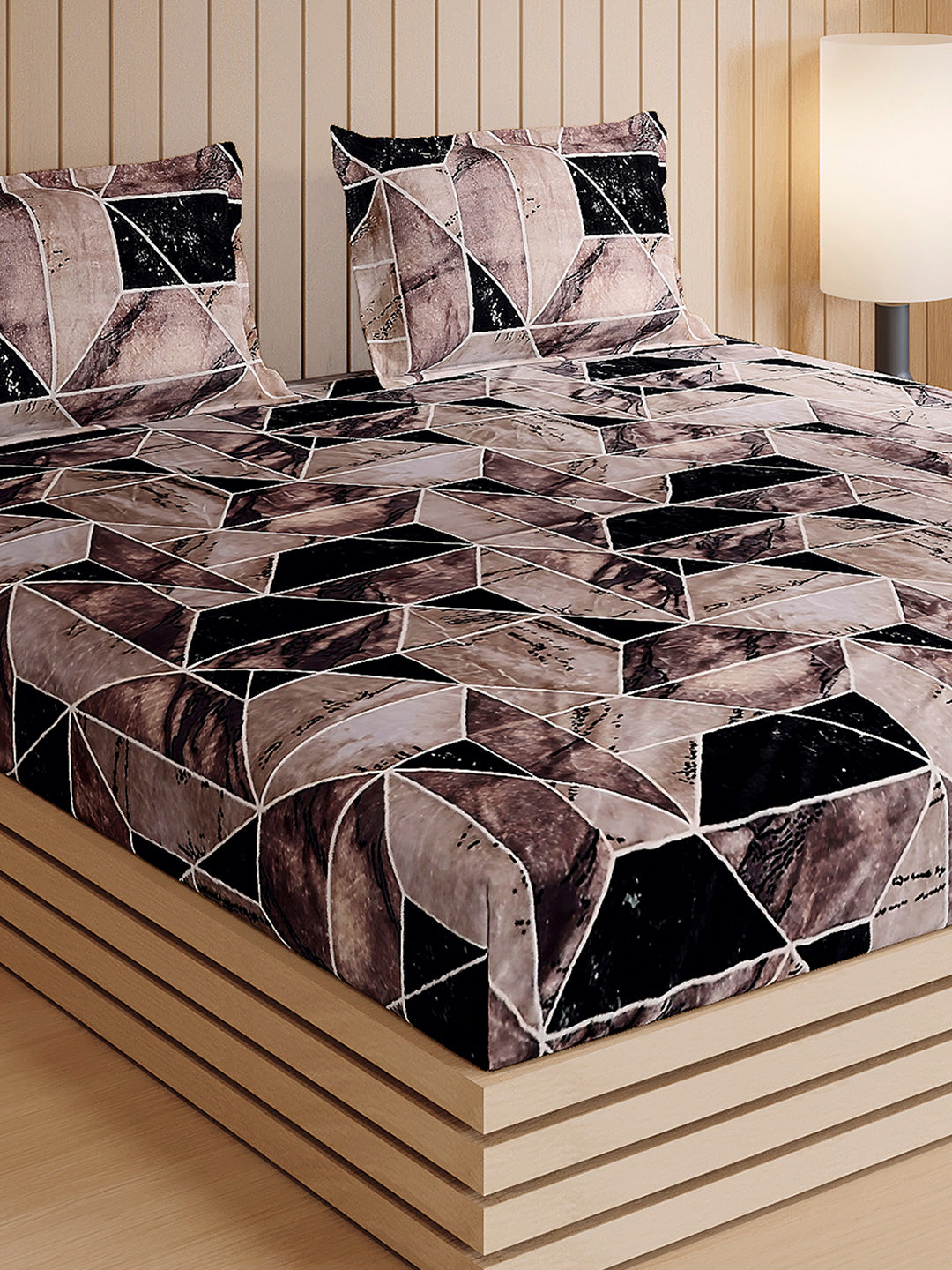 904 GSM 100% Polyester Double Bed 1 Bedsheet, 1 Duvet Cover & 2 Pillow Cover (Meteor 4 Pcs Set)