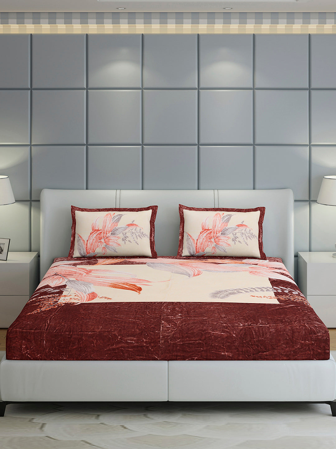 331 GSM 100% Polyester Double Bed 1 Bedsheet with 2 Pillow Cover (Miranda)