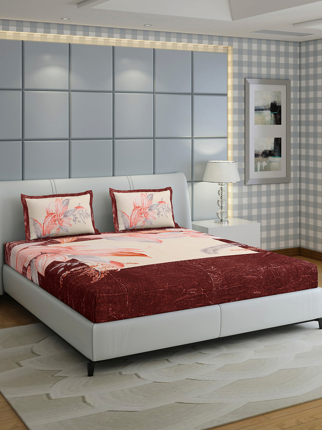 331 GSM 100% Polyester Double Bed 1 Bedsheet with 2 Pillow Cover (Miranda)