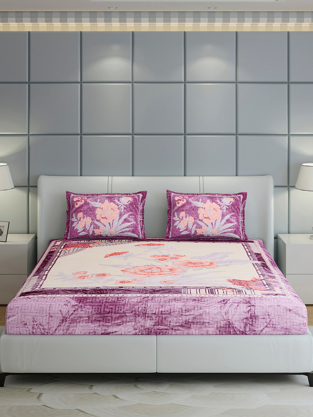 331 GSM 100% Polyester Double Bed 1 Bedsheet with 2 Pillow Cover (Miranda)