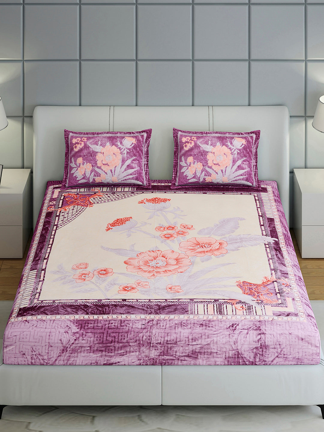 331 GSM 100% Polyester Double Bed 1 Bedsheet with 2 Pillow Cover (Miranda)