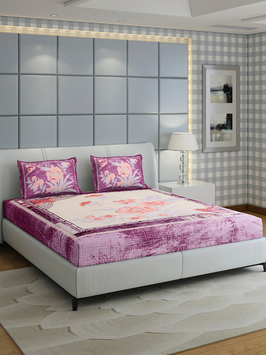 331 GSM 100% Polyester Double Bed 1 Bedsheet with 2 Pillow Cover (Miranda)