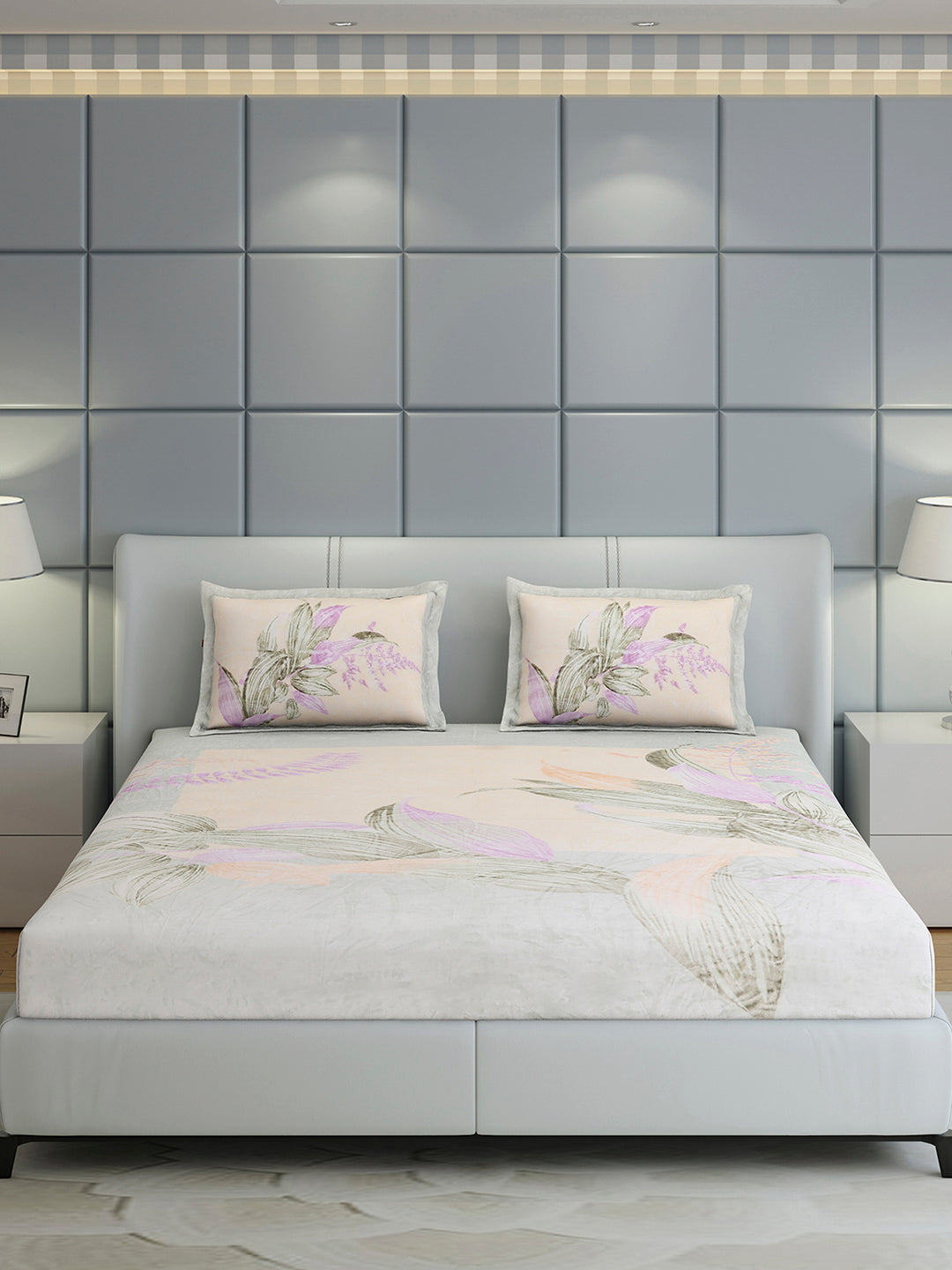 331 GSM 100% Polyester Double Bed 1 Bedsheet with 2 Pillow Cover (Miranda)