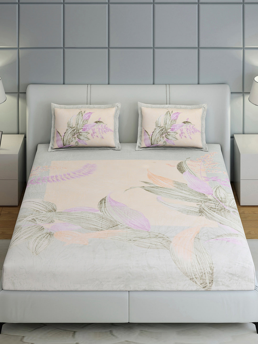 331 GSM 100% Polyester Double Bed 1 Bedsheet with 2 Pillow Cover (Miranda)