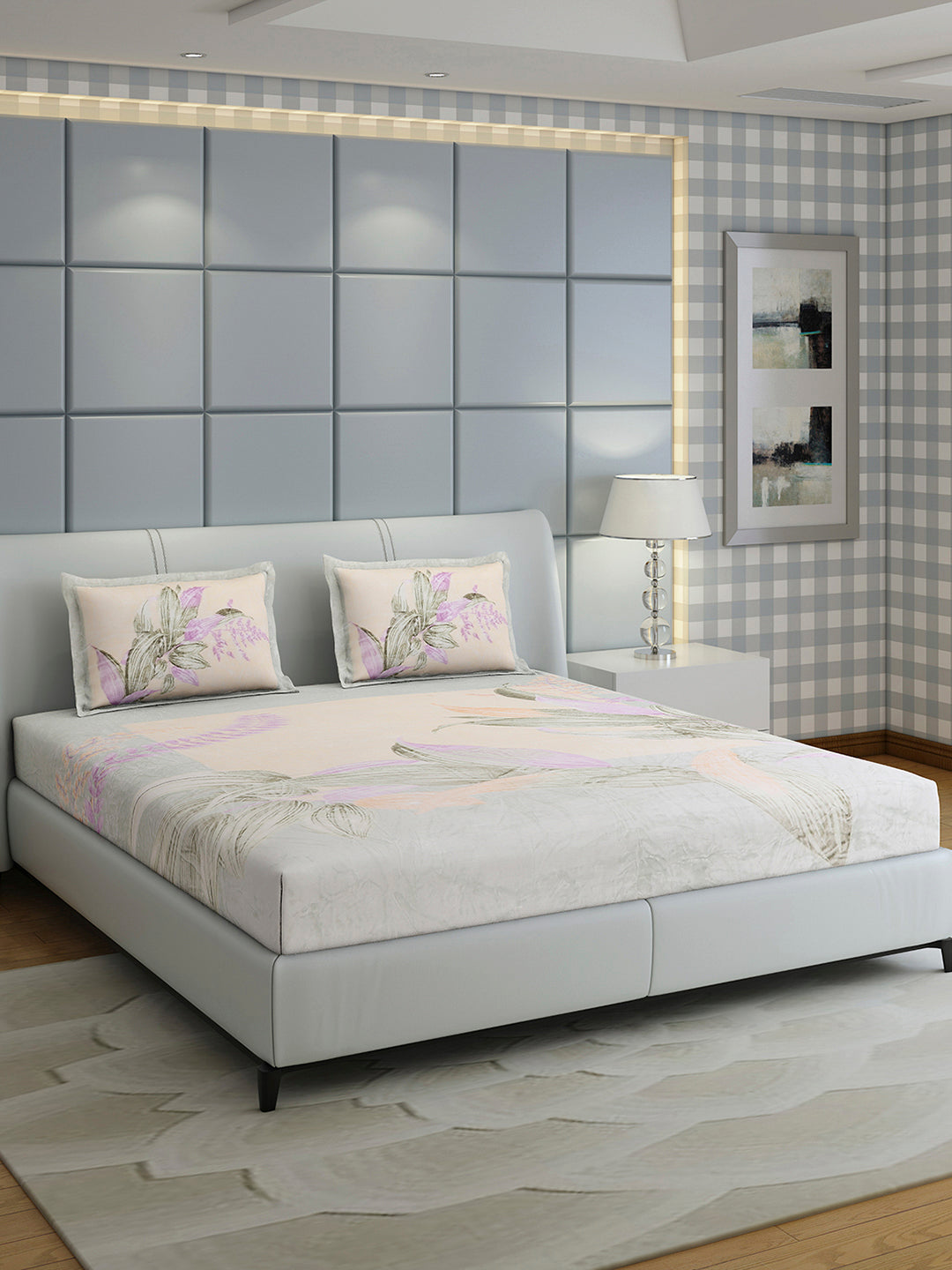 331 GSM 100% Polyester Double Bed 1 Bedsheet with 2 Pillow Cover (Miranda)