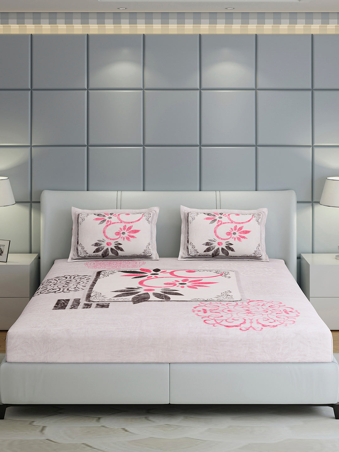 331 GSM 100% Polyester Double Bed 1 Bedsheet with 2 Pillow Cover (Miranda)