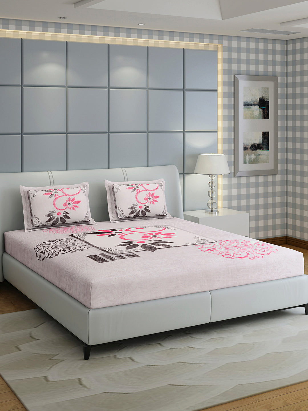 331 GSM 100% Polyester Double Bed 1 Bedsheet with 2 Pillow Cover (Miranda)