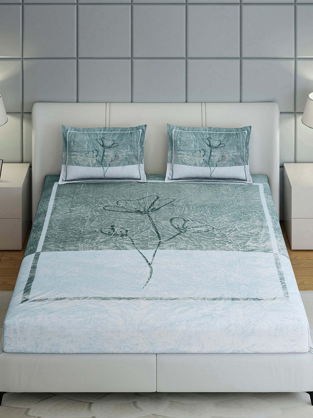 331 GSM 100% Polyester Double Bed 1 Bedsheet with 2 Pillow Cover (Miranda)