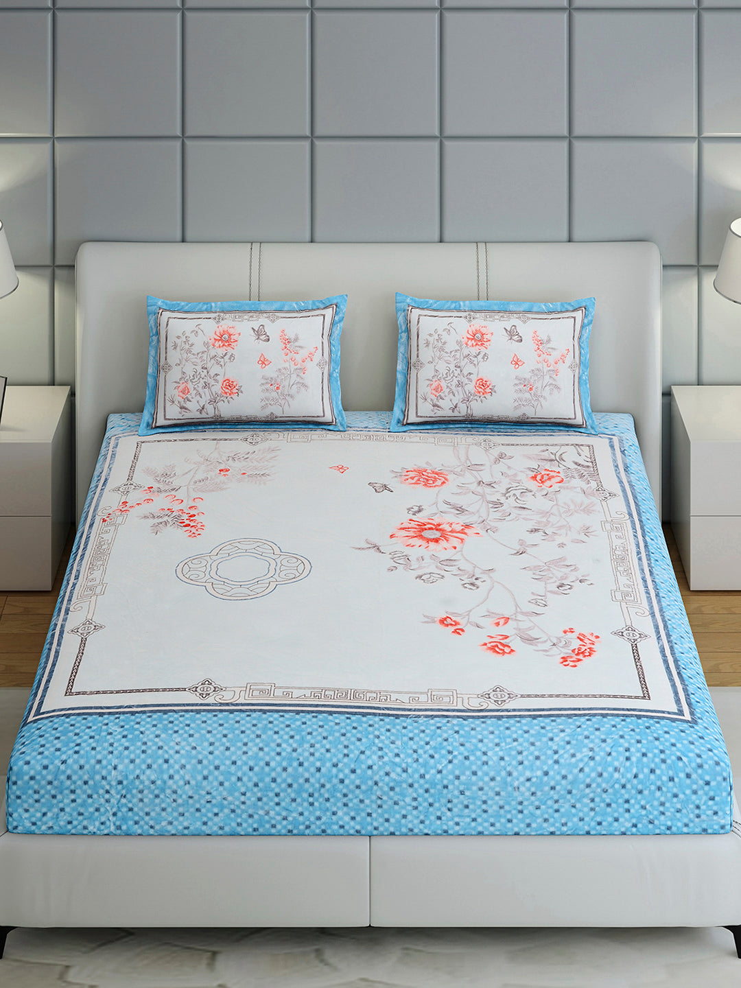 331 GSM 100% Polyester Double Bed 1 Bedsheet with 2 Pillow Cover (Miranda)