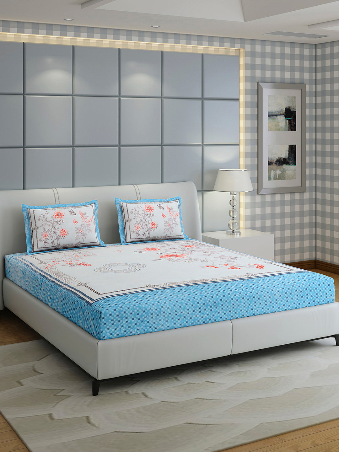 331 GSM 100% Polyester Double Bed 1 Bedsheet with 2 Pillow Cover (Miranda)