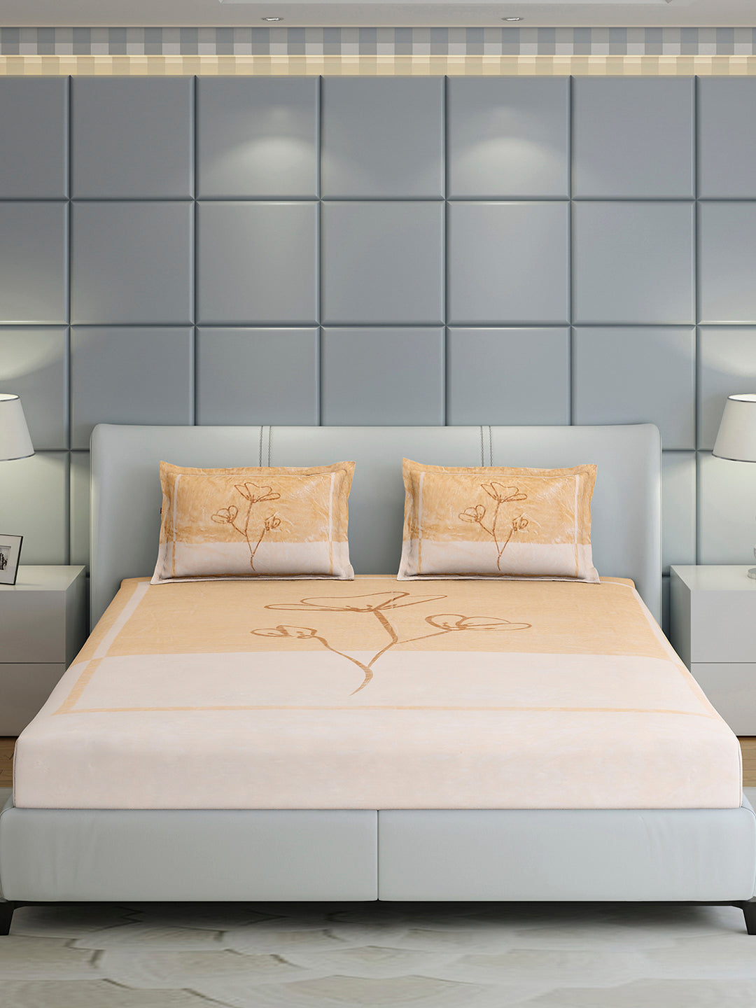 331 GSM 100% Polyester Double Bed 1 Bedsheet with 2 Pillow Cover (Miranda)