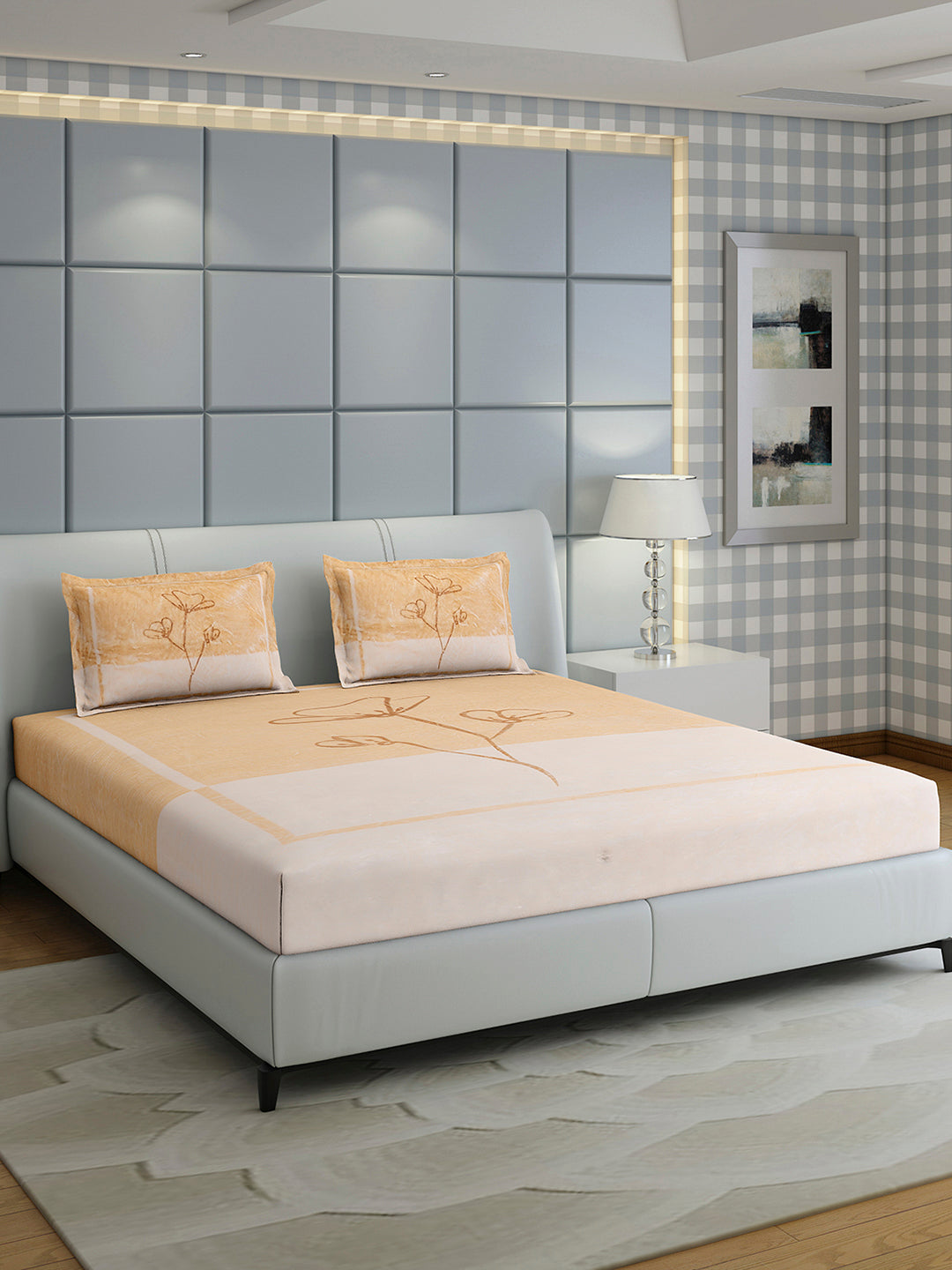 331 GSM 100% Polyester Double Bed 1 Bedsheet with 2 Pillow Cover (Miranda)